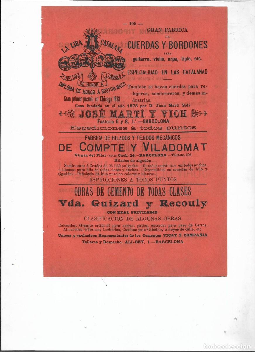 Coleccionismo: A&Ntilde;O 1898 PUBLICIDAD DE COMPTE VILADOMAT FABRICA HILADOS Y TEJIDOS MECANICOS BCNA MEZCLAS TEXTIL