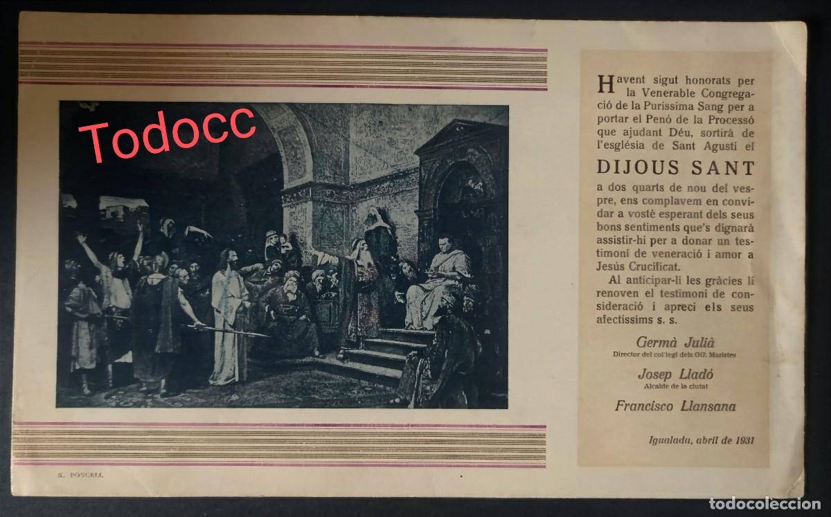 Coleccionismo: IGUALADA - TARGETA PROCESSO DIJOUS SANT 1931 - Foto 1