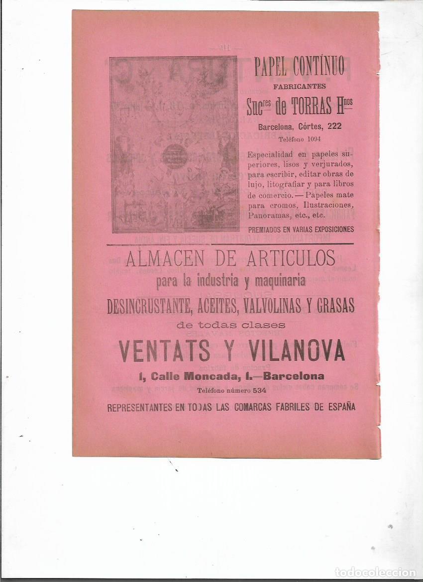 Collecting paper: A&Ntilde;O 1898 PUBLICIDAD SUCESORES DE TORRAS HERMANOS FABRICA PAPEL CONTINUO BCNA LIBROS LITOGRAFIA