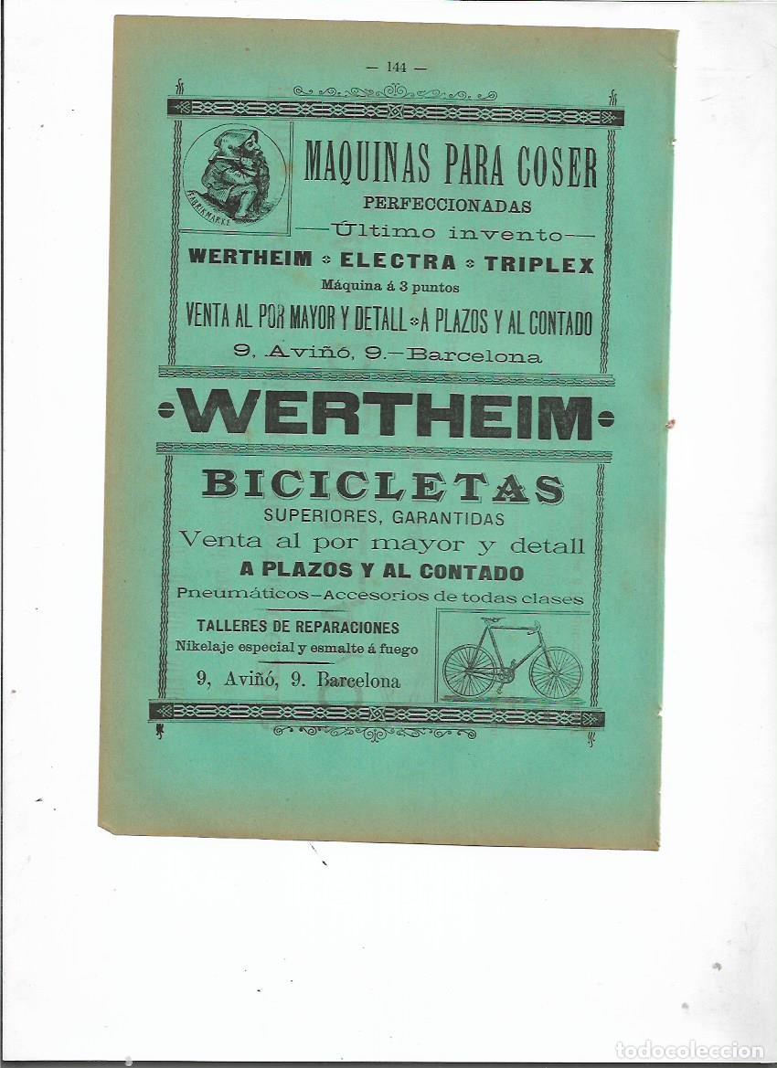 Collecting paper: A&Ntilde;O 1898 PUBLICIDAD WERTHEIM MAQUINA DE COSER BICICLETA ELECTRA TRIPLEX BARCELONA FABRIKMARKE