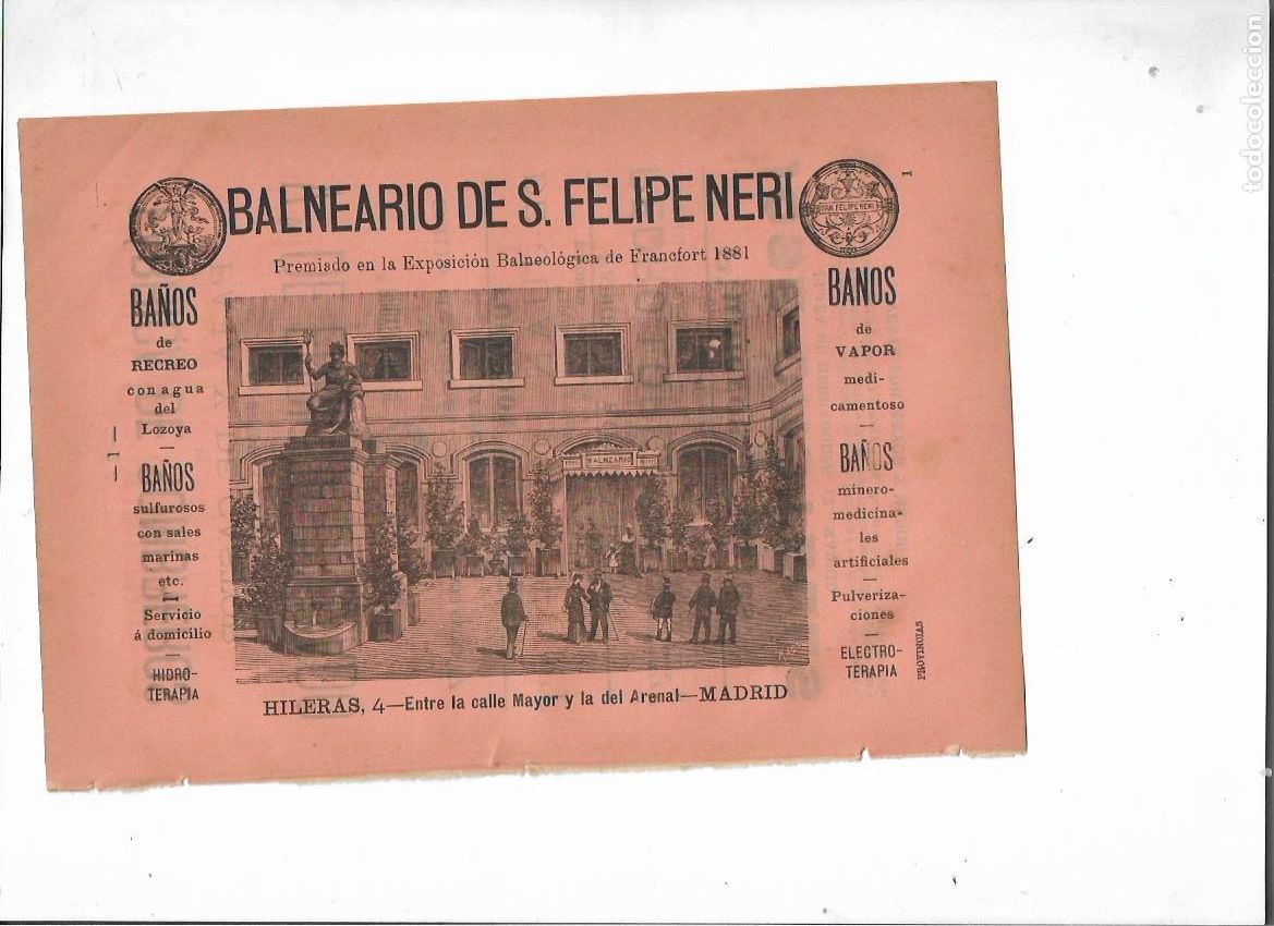 Coleccionismo: A&Ntilde;O 1898 PUBLICIDAD BALNEARIO DE SAN FELIPE NERI MADRID BA&Ntilde;OS PREMIADO EXPO BALNEALOGICA FRANKFURT