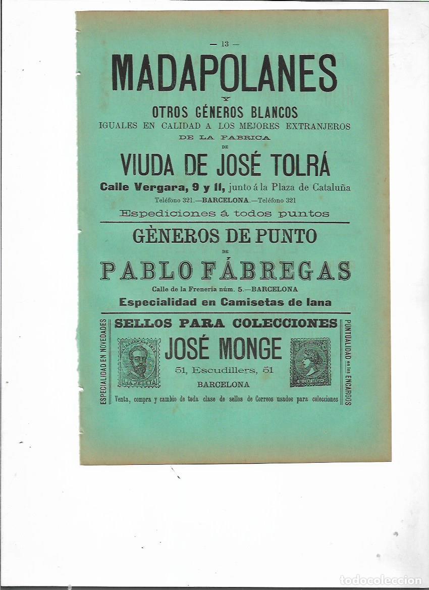 Coleccionismo: A&Ntilde;O 1898 PUBLICIDAD JOSE MONGE BARCELONA FILATELIA SELLOS PARA COLECCIONISTAS COLECCIONES