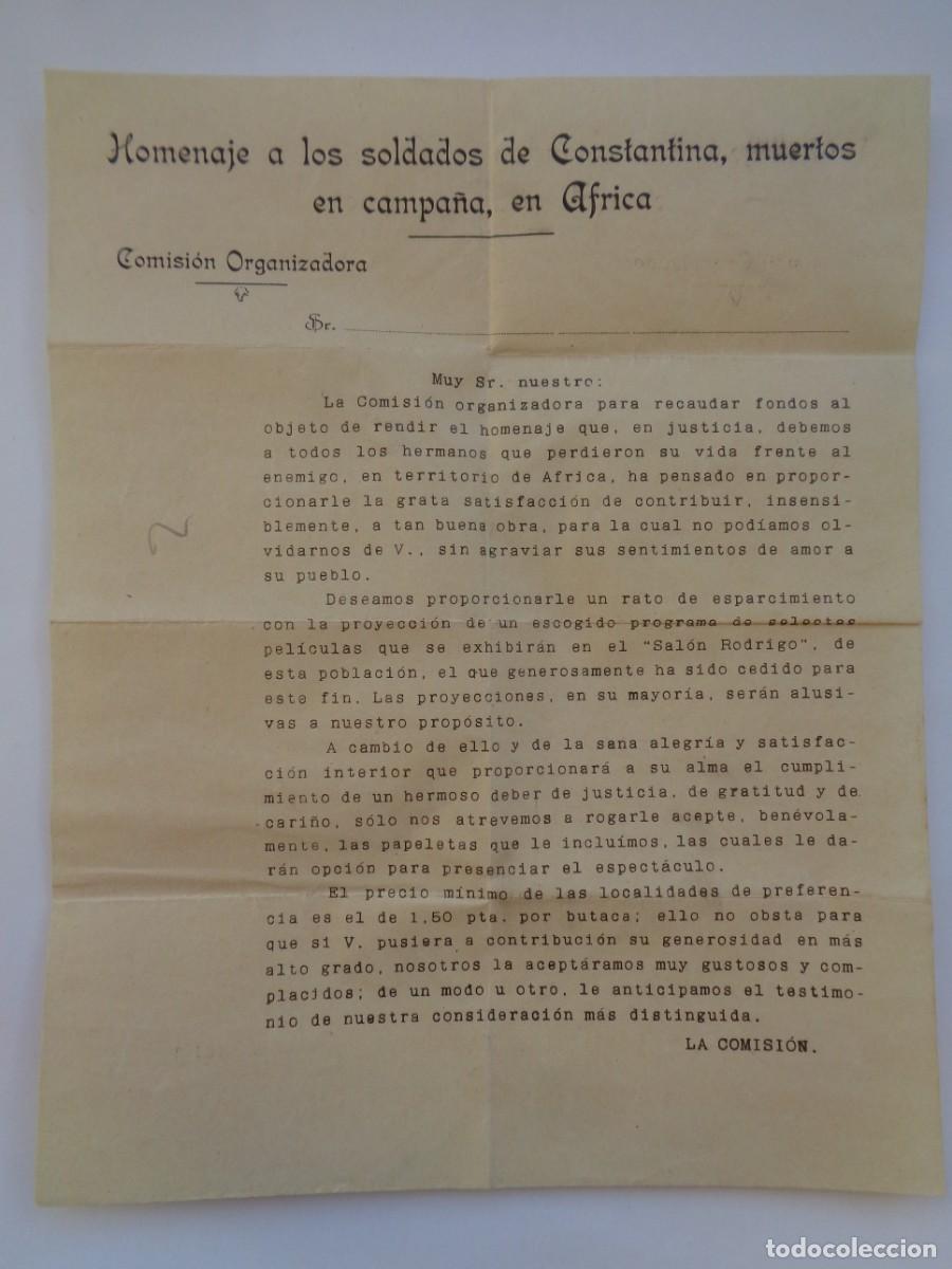 Coleccionismo: FOLLETO &uml; HOMENAJE A LOS SOLDADOS DE CONSTANTINA , MUERTOS EN CAMPA&Ntilde;A , EN AFRICA &uml; . A&Ntilde;OS 20