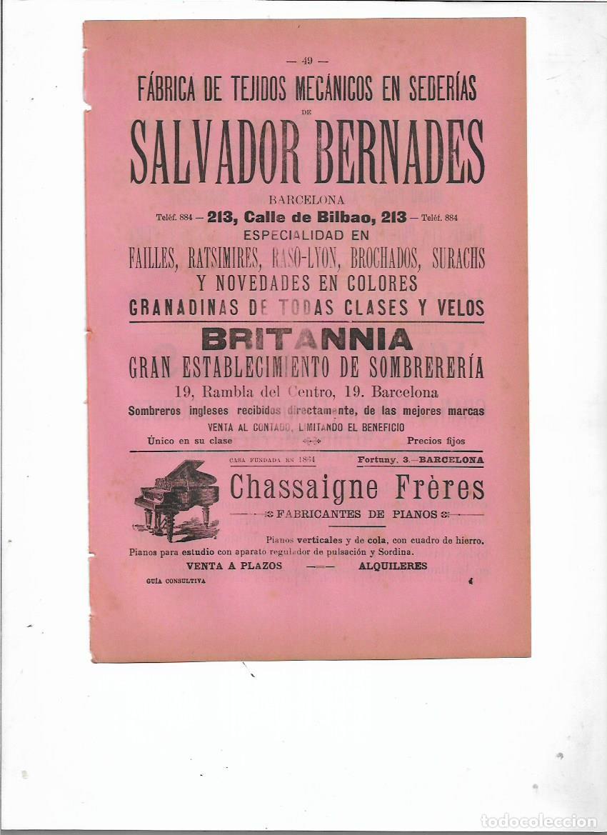 Coleccionismo: A&Ntilde;O 1898 PUBLICIDAD BRITANNIA COMERCIO ESTABLECIMIENTO DE SOMBRERERIA SOMBREROS BCNA