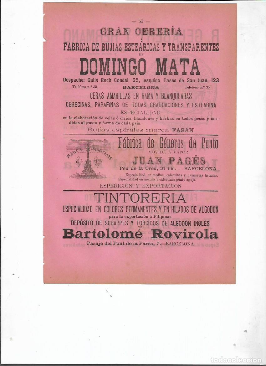 Coleccionismo: A&Ntilde;O 1898 PUBLICIDAD BARTOLOME ROVIROLA TINTORERIA BARCELONA EXPORTACION A FILIPINAS