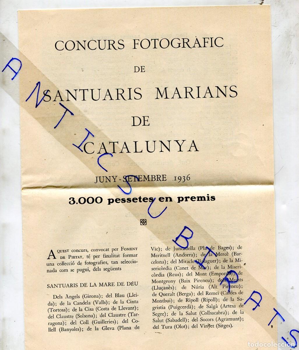 Coleccionismo: CONCURS FOTOGRAFIC DE SANTUARIS MARIANS DE CATALUNYA ANY 1936 MARE DE DEU DE QUERALT BERGA