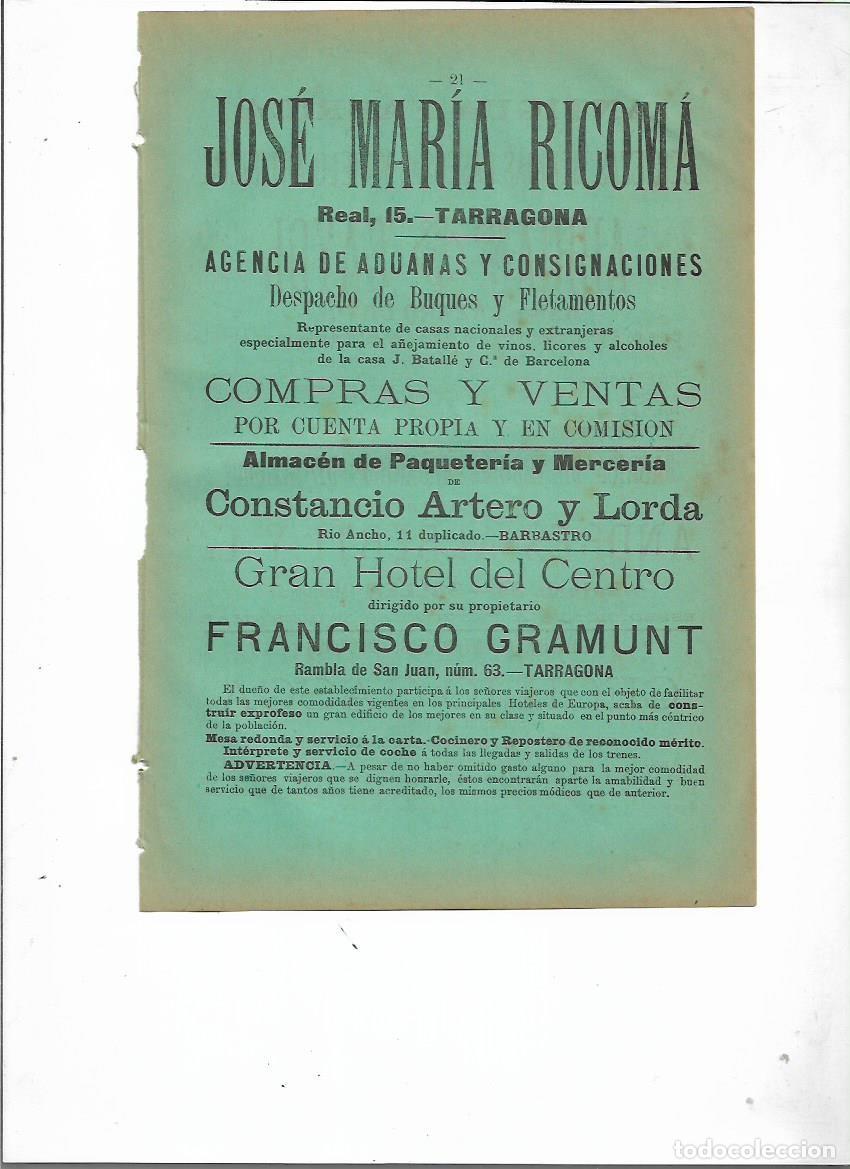Collecting paper: A&Ntilde;O 1898 PUBLICIDAD JOSE MARIA RICOMA TARRAGONA AGENCIA ADUANAS CONSIGNACIONES BUQUES FLETAMENTOS