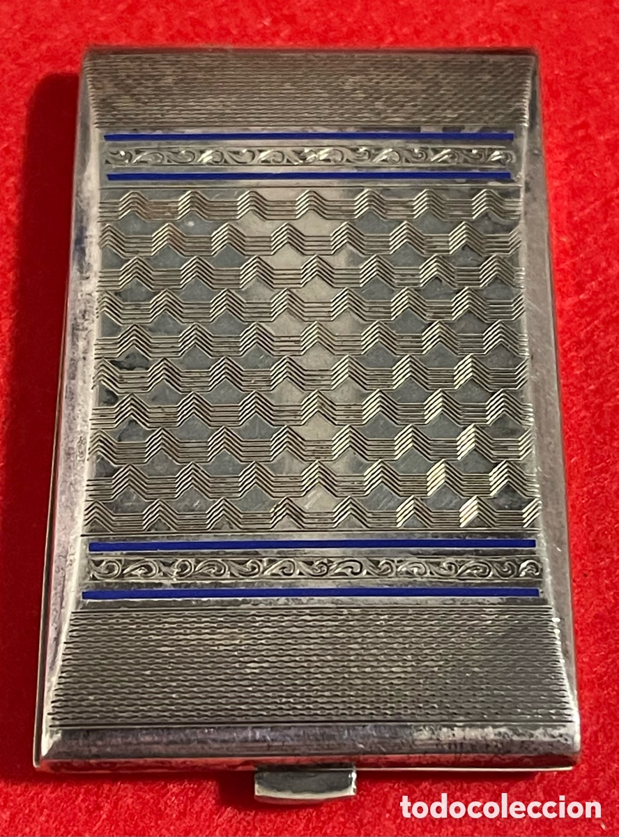 Coleccionismo: Antigua Pitillera de &eacute;poca Art, Deco, en alpaca plateada y esmalte.