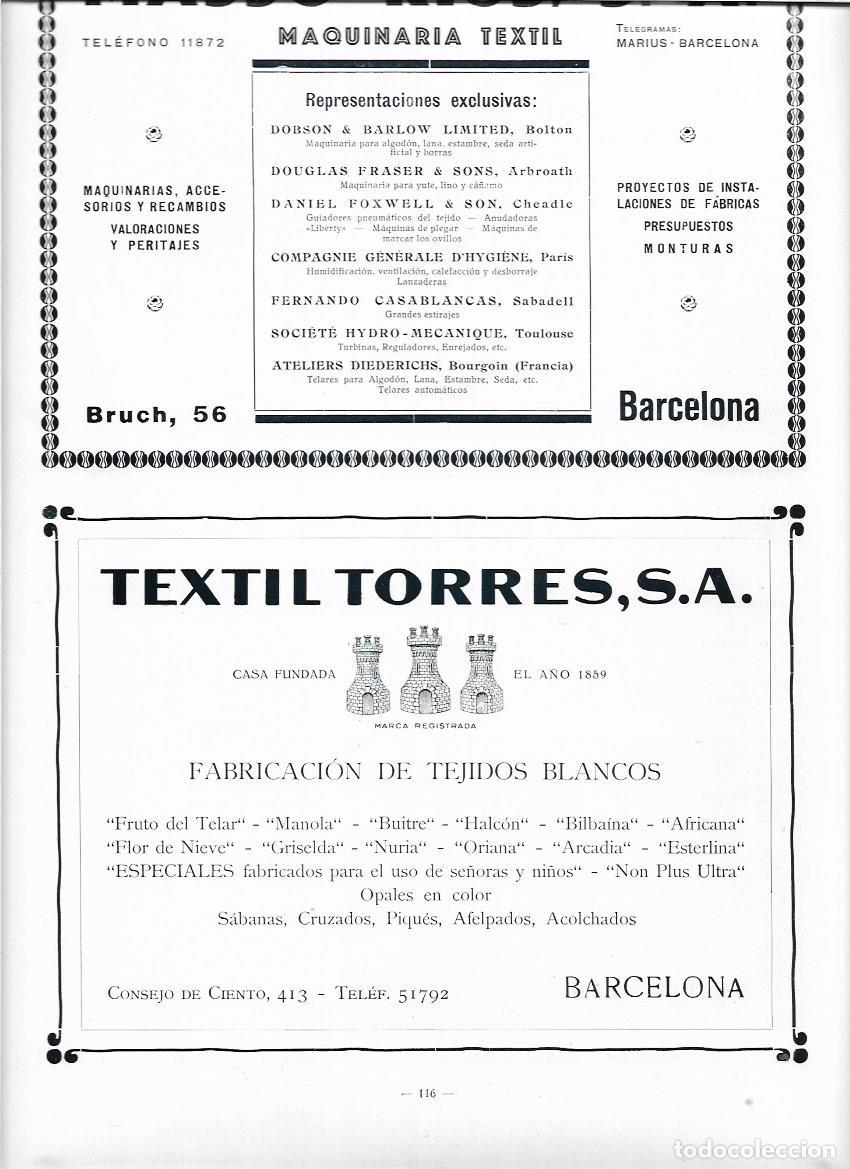 Colecionismo: A&Ntilde;O 1928 PUBLICIDAD TEXTIL TORRES BARCELONA FABRICA TEJIDOS BLANCOS MANOLA BILBAINA SABANAS