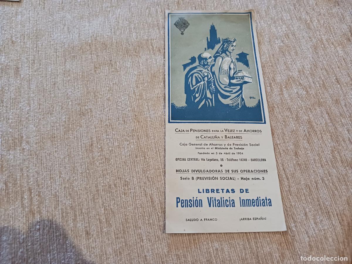 Coleccionismo: triptico informativo, caja de pens. la vejez y de ahorros de catalu&ntilde;a y baleares, saludo a franco