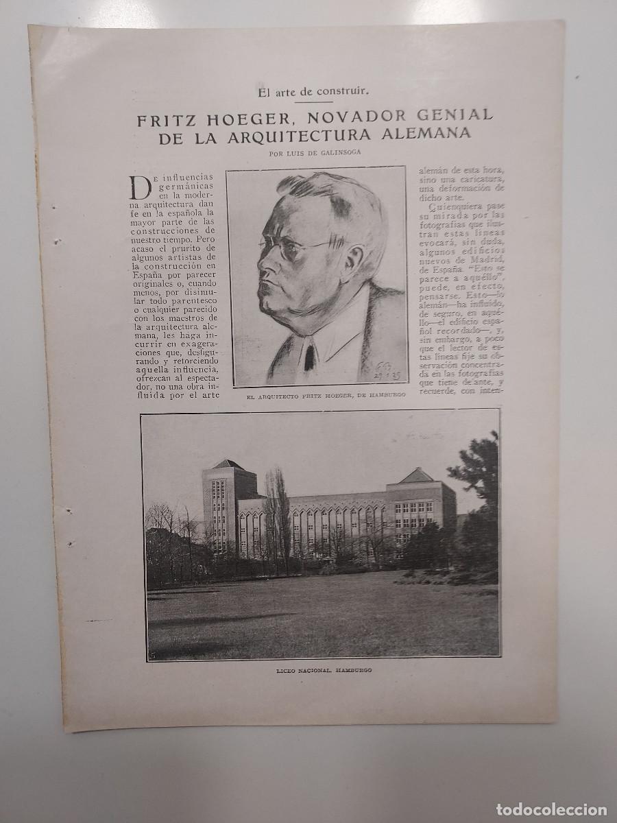 Collecting paper: HBYN Recorte revista a&ntilde;o 1927. FRITZ H&Ouml;GER NOVADOR ARQUITECTURA ALEMANA (Expresionismo). 2 hojas