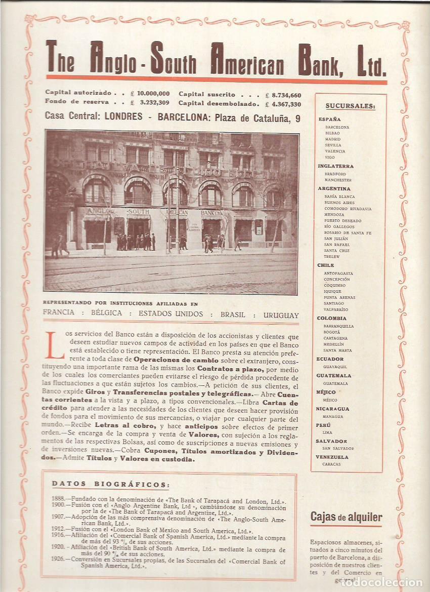 Coleccionismo: A&Ntilde;O 1928 PUBLICIDAD THE ANGLO SOUTH AMERICAN BANK BANCO BARCELONA