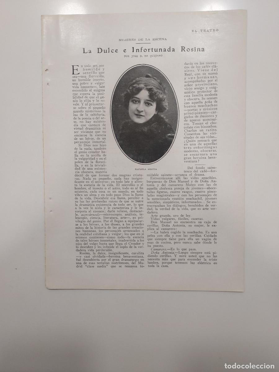 Coleccionismo: HBYN Recorte revista a&ntilde;o 1927. LA DULCE E INFORTUNADA ROSINA. BENAVENTE. CATALINA BARCENA. 2 hojas