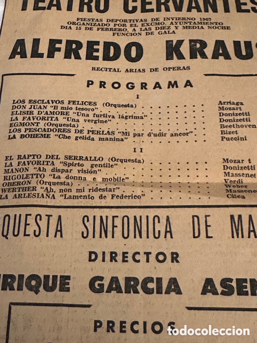Coleccionismo: Programa antiguo teatro Cervantes, Alfredo kraus - Foto 2