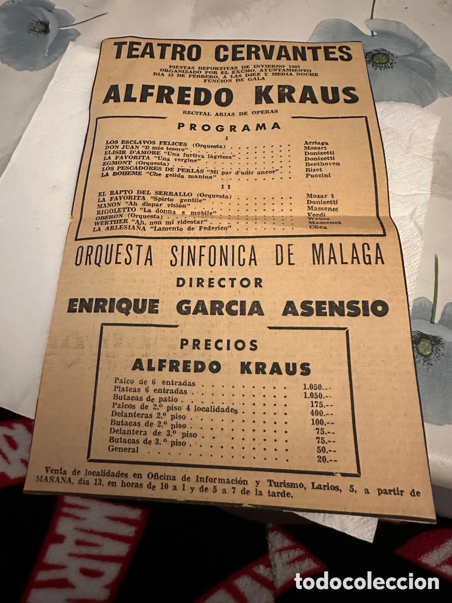 Coleccionismo: Programa antiguo teatro Cervantes, Alfredo kraus - Foto 1