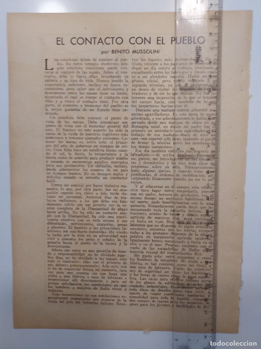 Collecting paper: HBYN Recorte revista a&ntilde;o 1933. BENITO MUSSOLINI. EL CONTACTO CON EL PUEBLO. 3 hojas