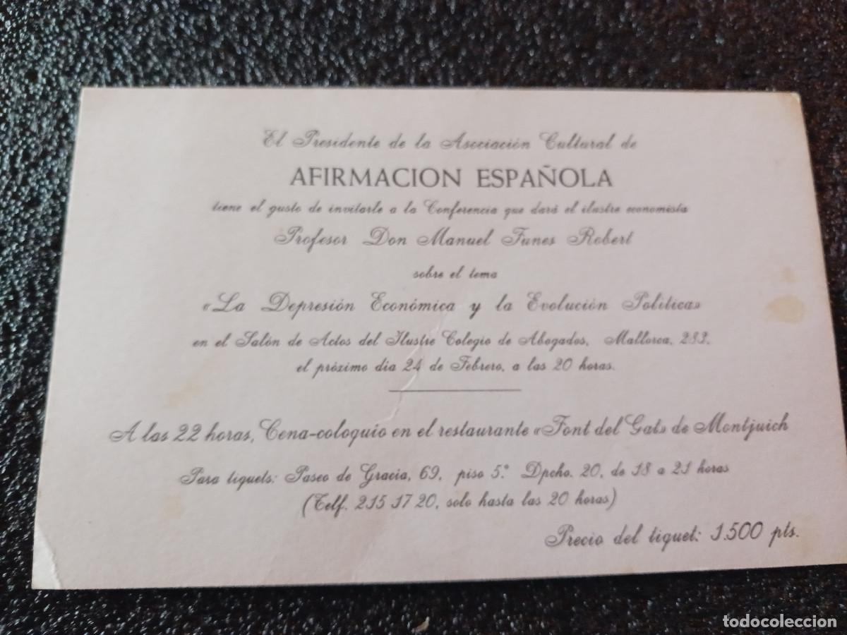 Coleccionismo: invitacion a conferencia a cargo del profesor d. manuel funes robert, en ilustre col. abogados