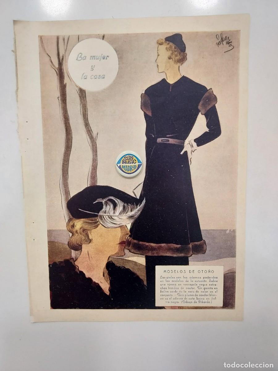 Sammelleidenschaft Papier: HBYN Recorte revista a&ntilde;o 1935. MUJER MODA ILUSTRADOR RIKARDO, FOTO ANZON. 2 HOJAS