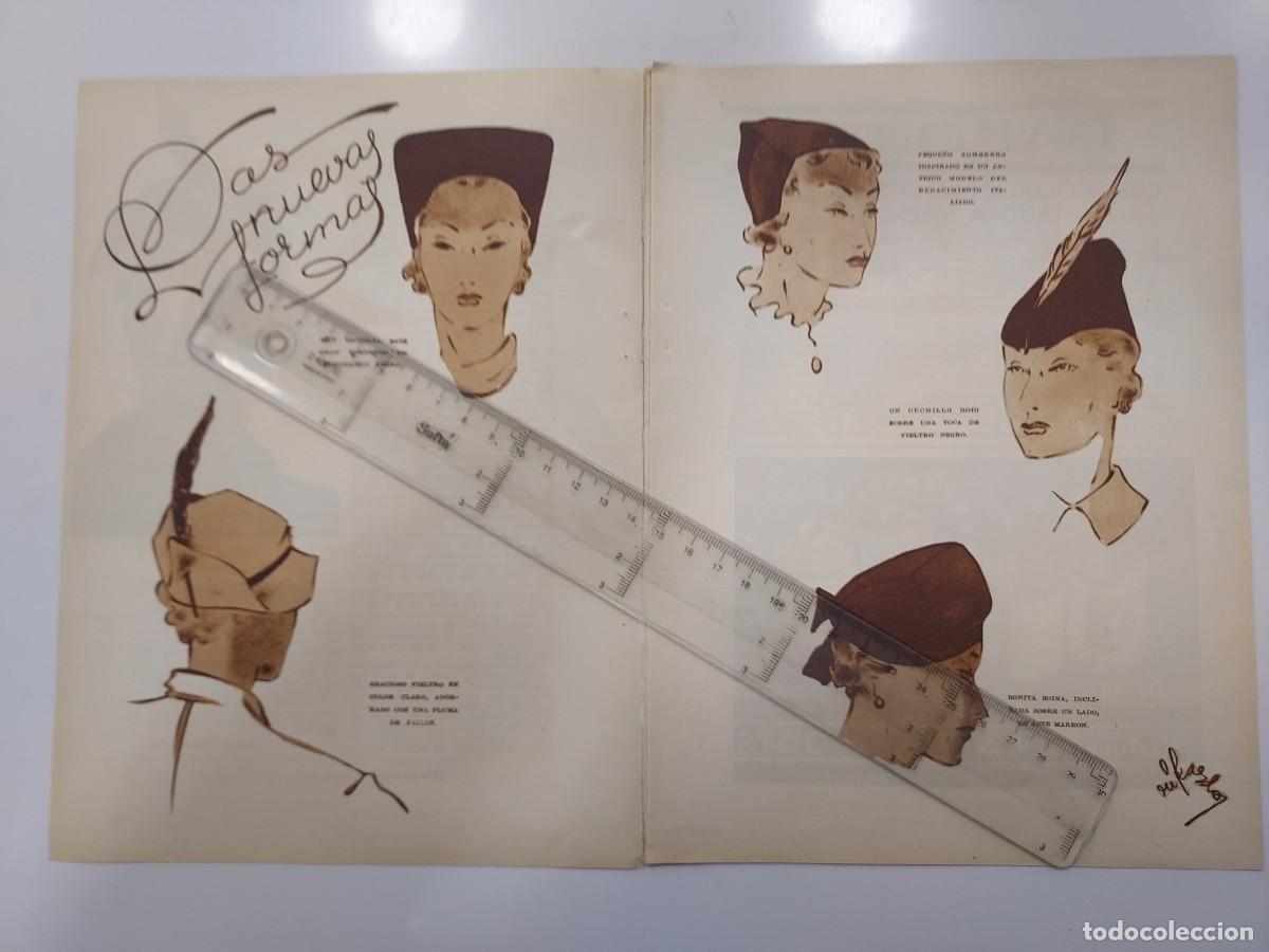 Collecting paper: HBYN Recorte revista a&ntilde;o 1935. MUJER MODA ILUSTRADOR RIKARDO, DISE&Ntilde;O SOMBRERO NUEVAS FORMAS. 2 HOJAS