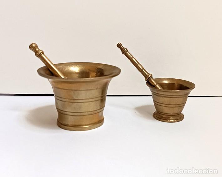 Coleccionismo: 2 PEQUE&Ntilde;OS MORTEROS DE BRONCE - Foto 1