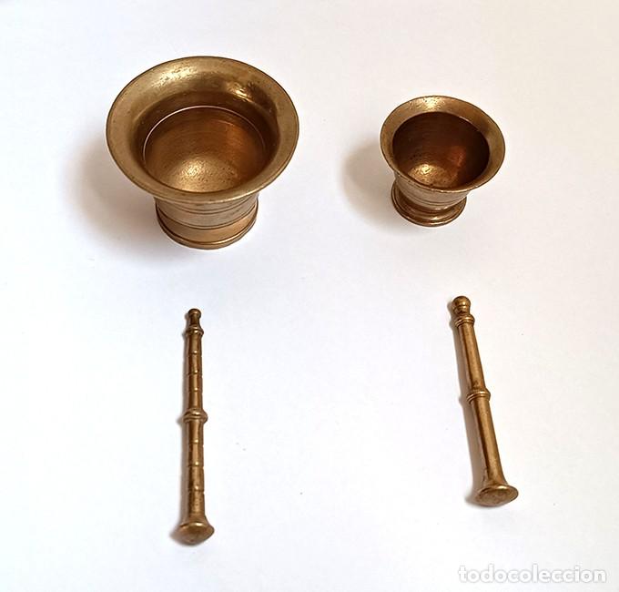 Coleccionismo: 2 PEQUE&Ntilde;OS MORTEROS DE BRONCE - Foto 2