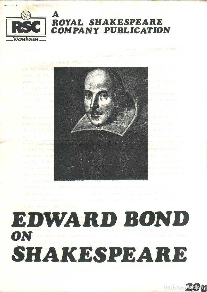 Coleccionismo: Edward Bond on Shakespeare (RSC Warehouse. 1979)