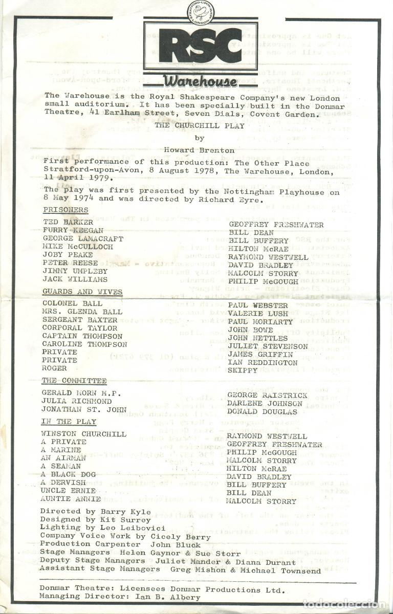 Coleccionismo: The Churchill Play, by Howard Brenton. Dir. Barry Kyle (RSC Warehouse. 1978)
