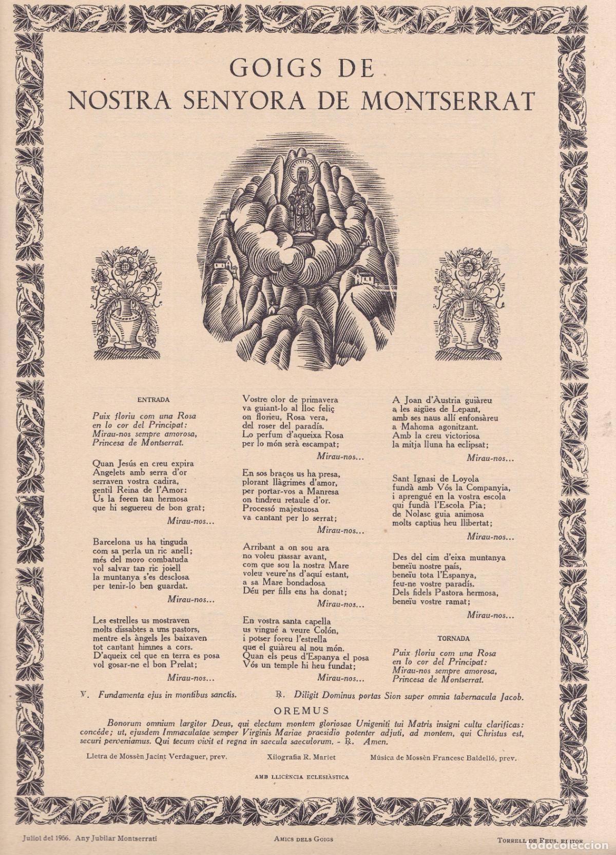 Collezionismo: GOIGS DE NOSTRA SENYORA DE MONTSERRAT &ndash; ANY JUBILAR - 1956