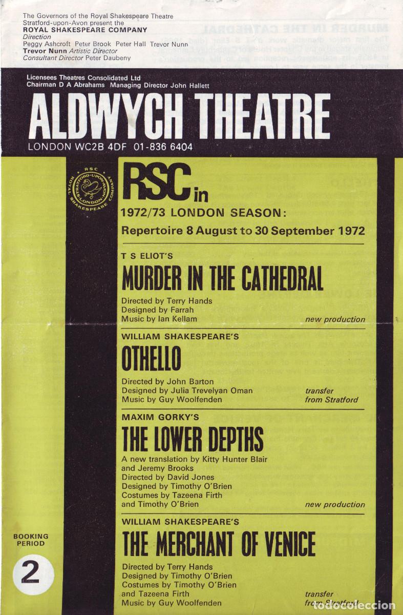 Coleccionismo: Aldwich Theatre (London Season 1972/1973) Royal Shakespeare Company