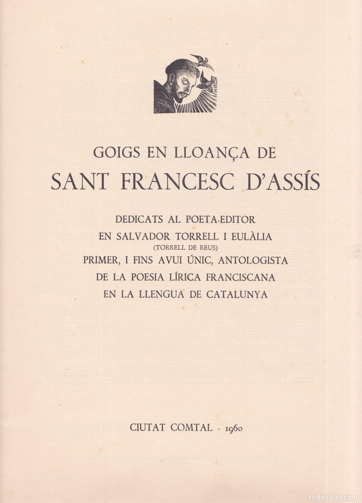Collezionismo: GOIGS EN LLOAN&Ccedil;A DE SANT FRANCESC D'ASS&Iacute;S - DEDICAT A SALVADOR TORRELL - 1960