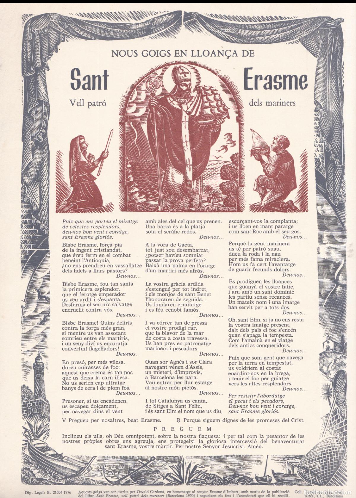 Collezionismo: NOUS GOIGS EN LLOAN&Ccedil;A DE SANT ERASME VELL PATR&Oacute; DEL MARINERS - 1976