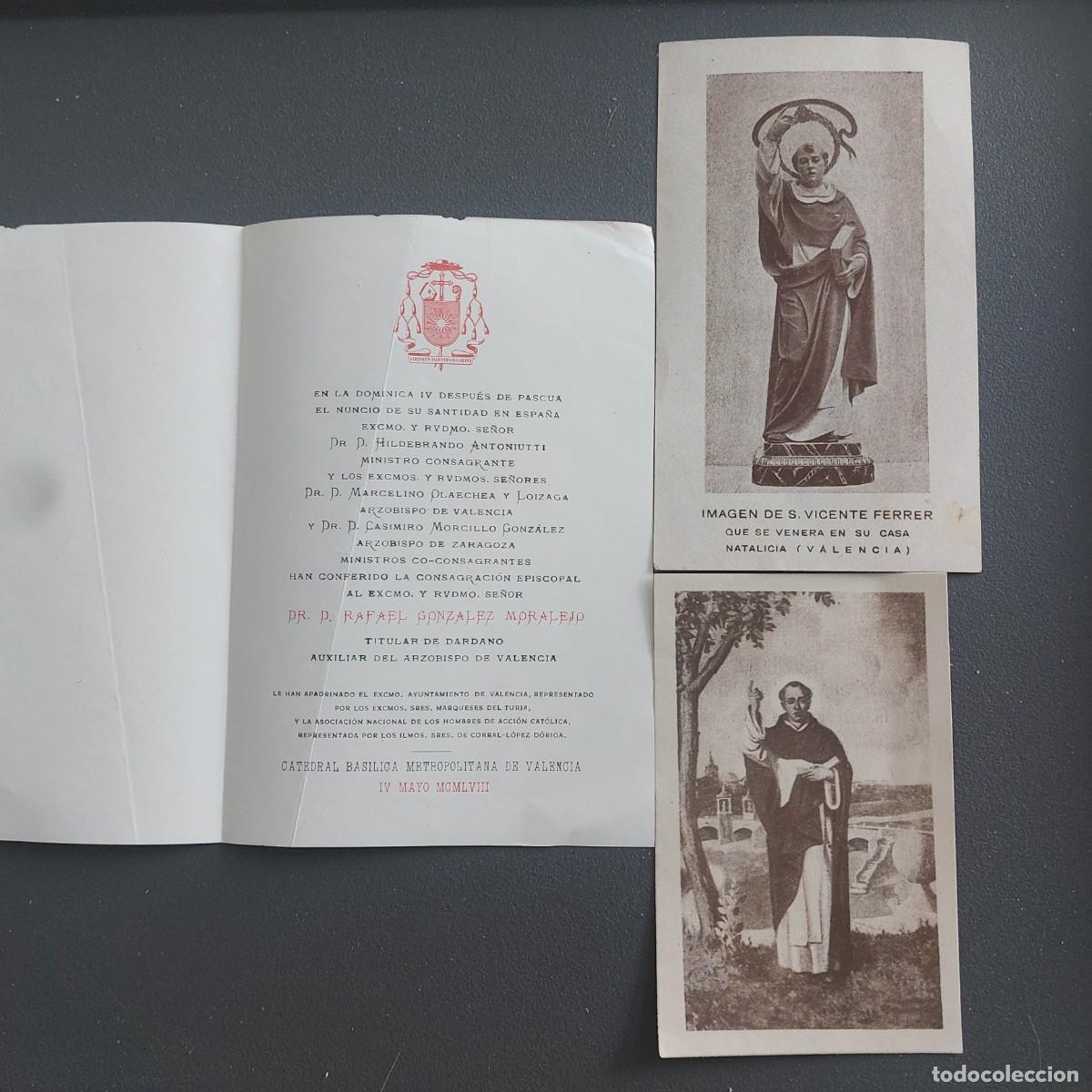 Coleccionismo: Consagraci&oacute;n episcopal Rafael Gonzalez Moralejo - Valencia - 1963 - 2 estampas de S.Vicente Ferrer