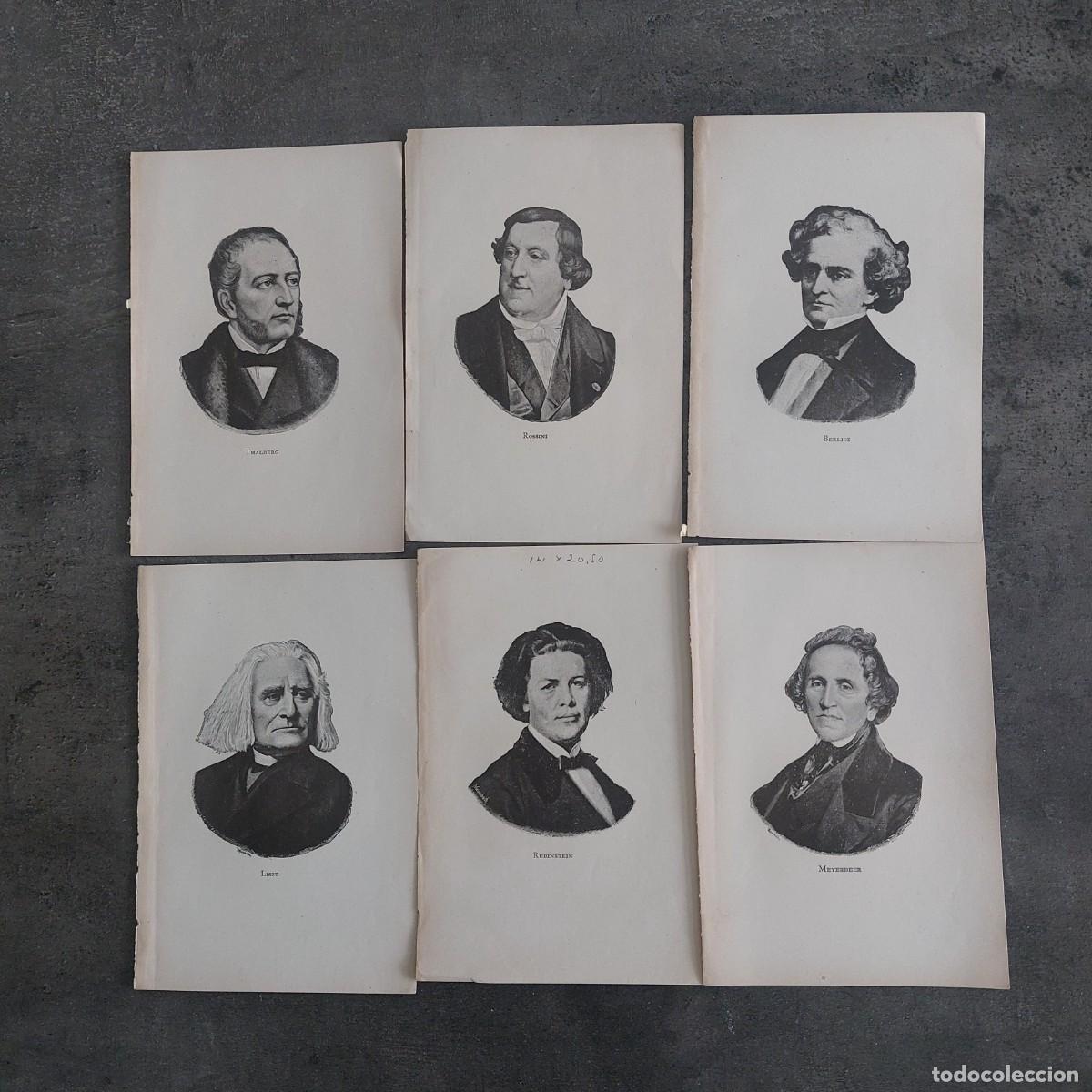 Coleccionismo: 6 laminas - Liszt - Rubinstein- Meyerbeer - Thalberg- Rossini - Berlioz