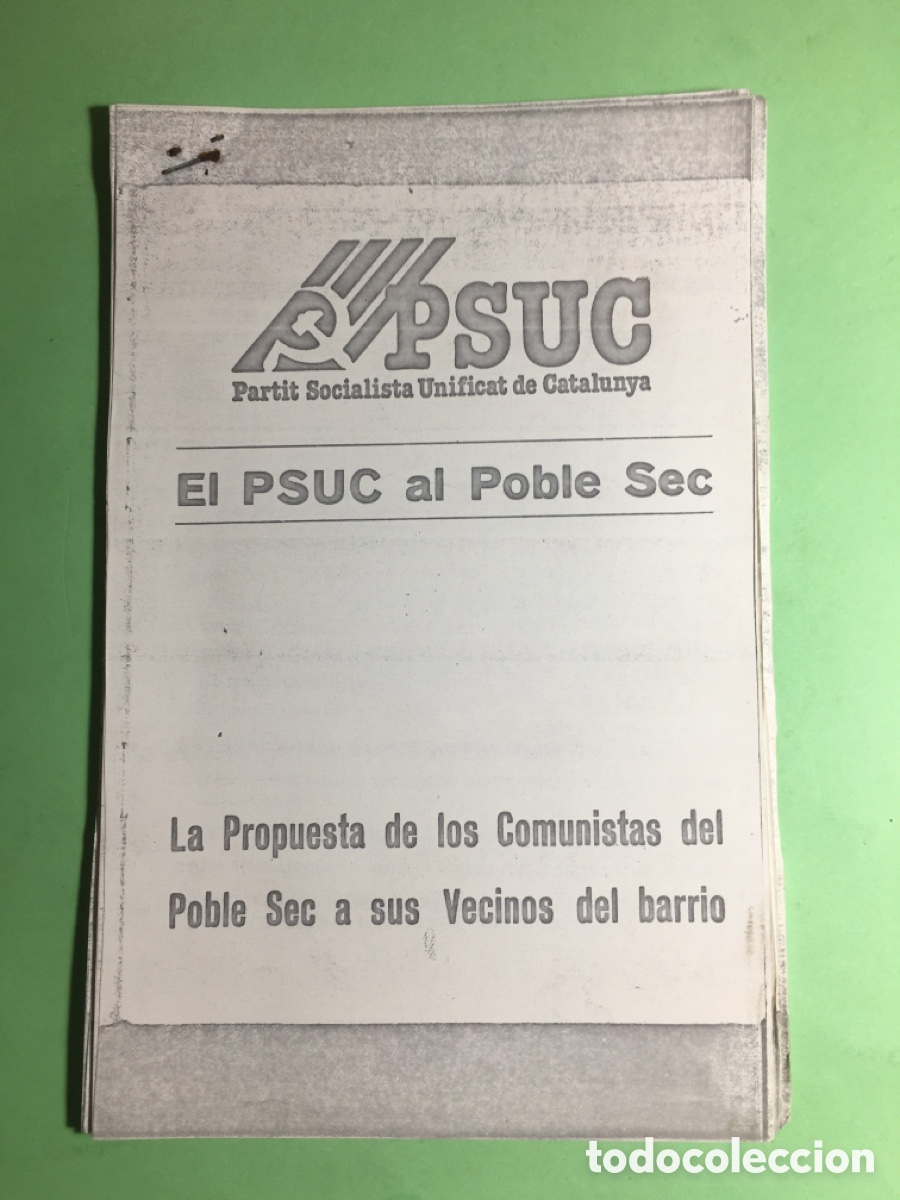 Coleccionismo: 1977 PSUC PARTIT SOCIALISTA UNIFICAT DE CATALUNYA PROPUESTA A VECINOS POBLE SEC