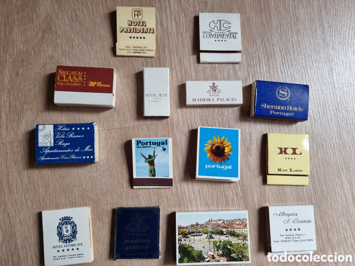 Coleccionismo: Portugal. Antiguas cajas de cerilla. 14 distintas y llenas. Turismo, hoteles y restaurantes.