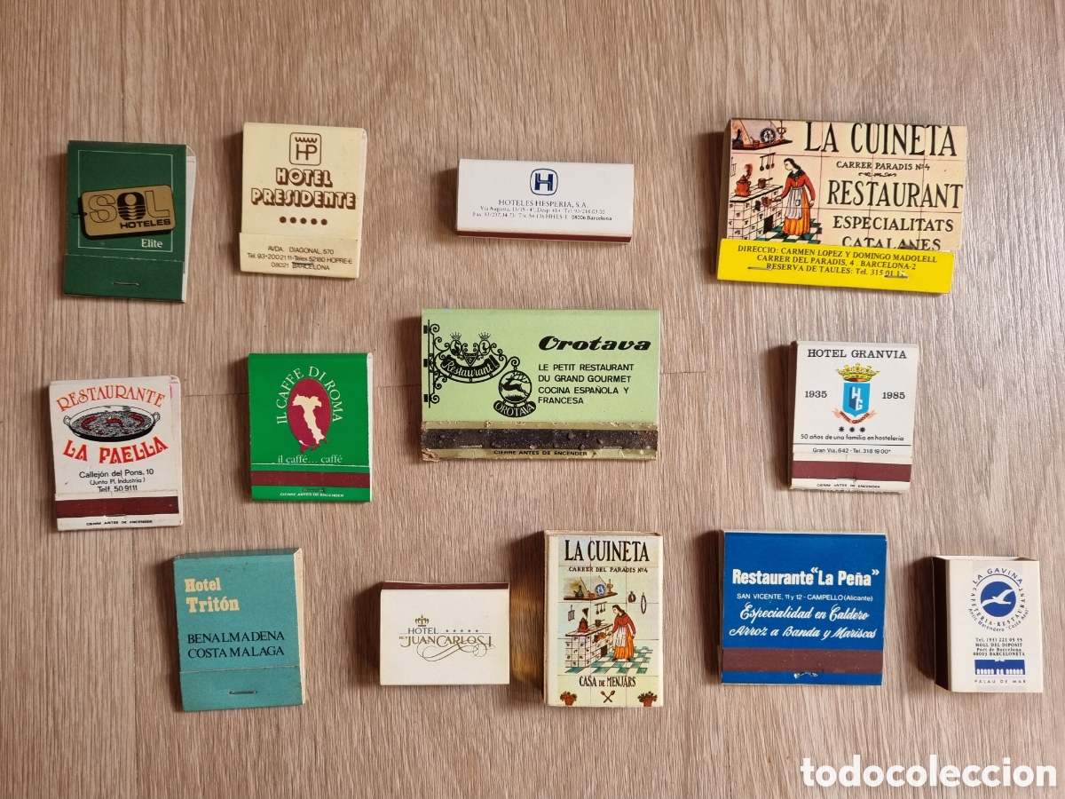 Coleccionismo: Antiguas cajas de cerillas de restaurantes y hoteles espa&ntilde;oles. Total 13 llenas.