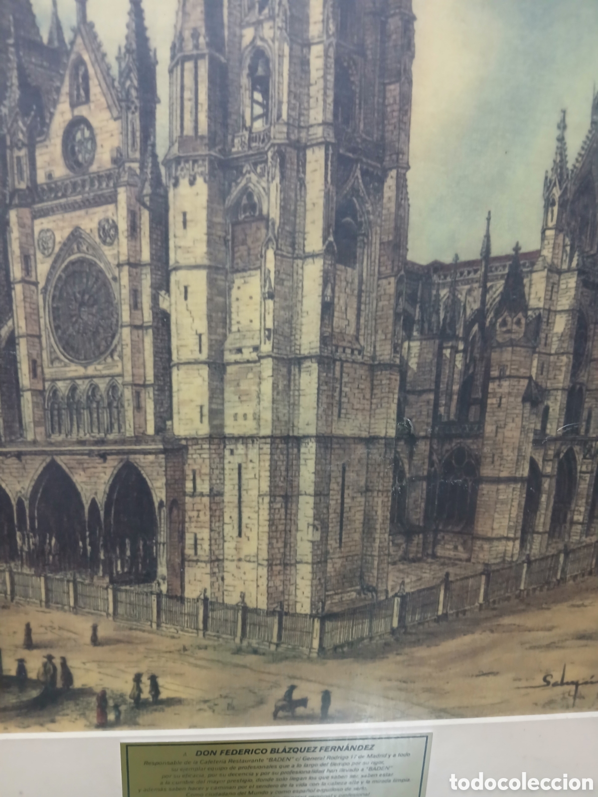 Coleccionismo: CUADRO CATEDRAL DE LEON. FIRMA QUE DESCONOCEMOS - Foto 3