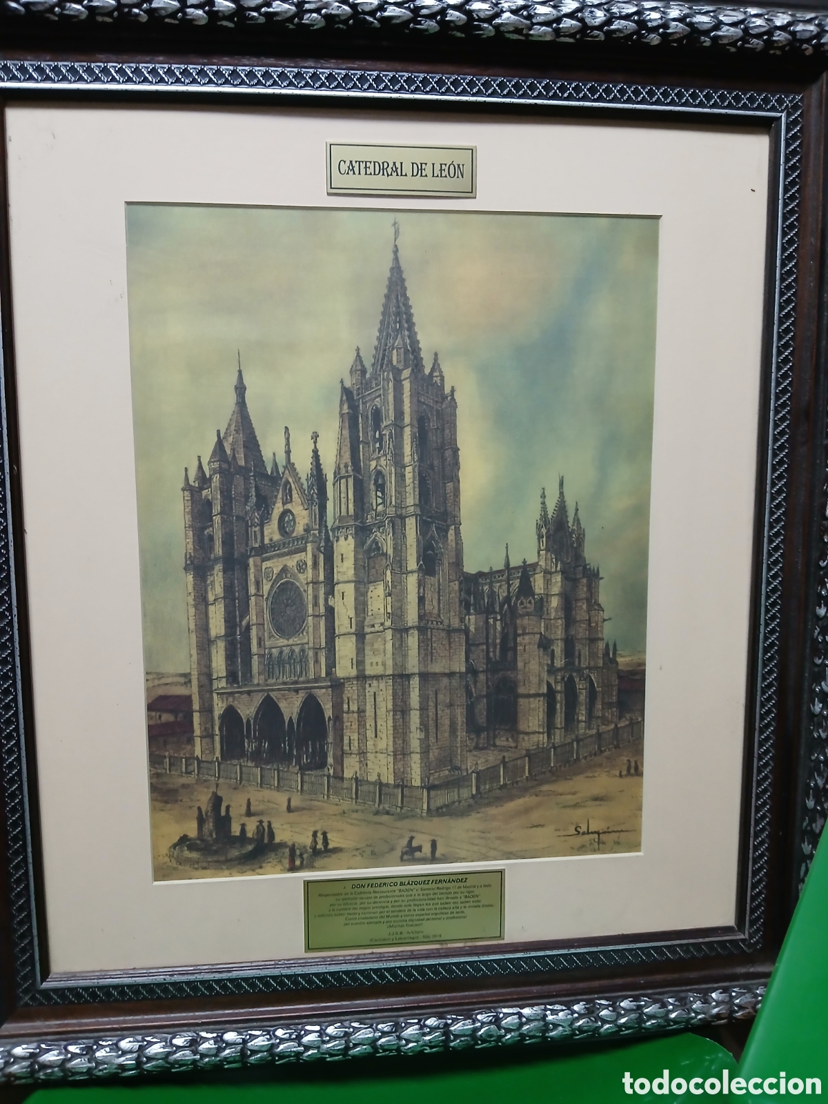 Coleccionismo: CUADRO CATEDRAL DE LEON. FIRMA QUE DESCONOCEMOS - Foto 1