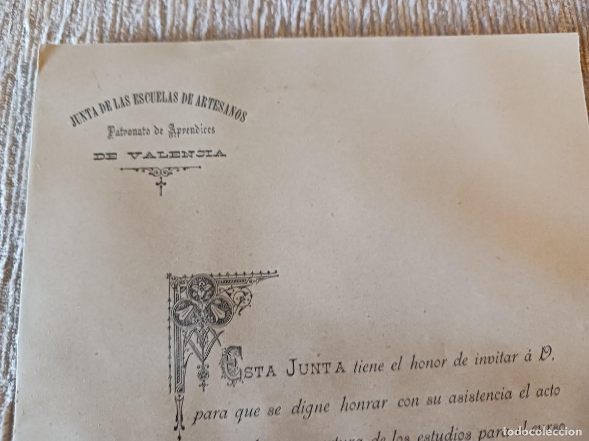 Collecting paper: invitacion a apertura de curso, de la junta de las escuelas de artesanos patronato de valencia 1887