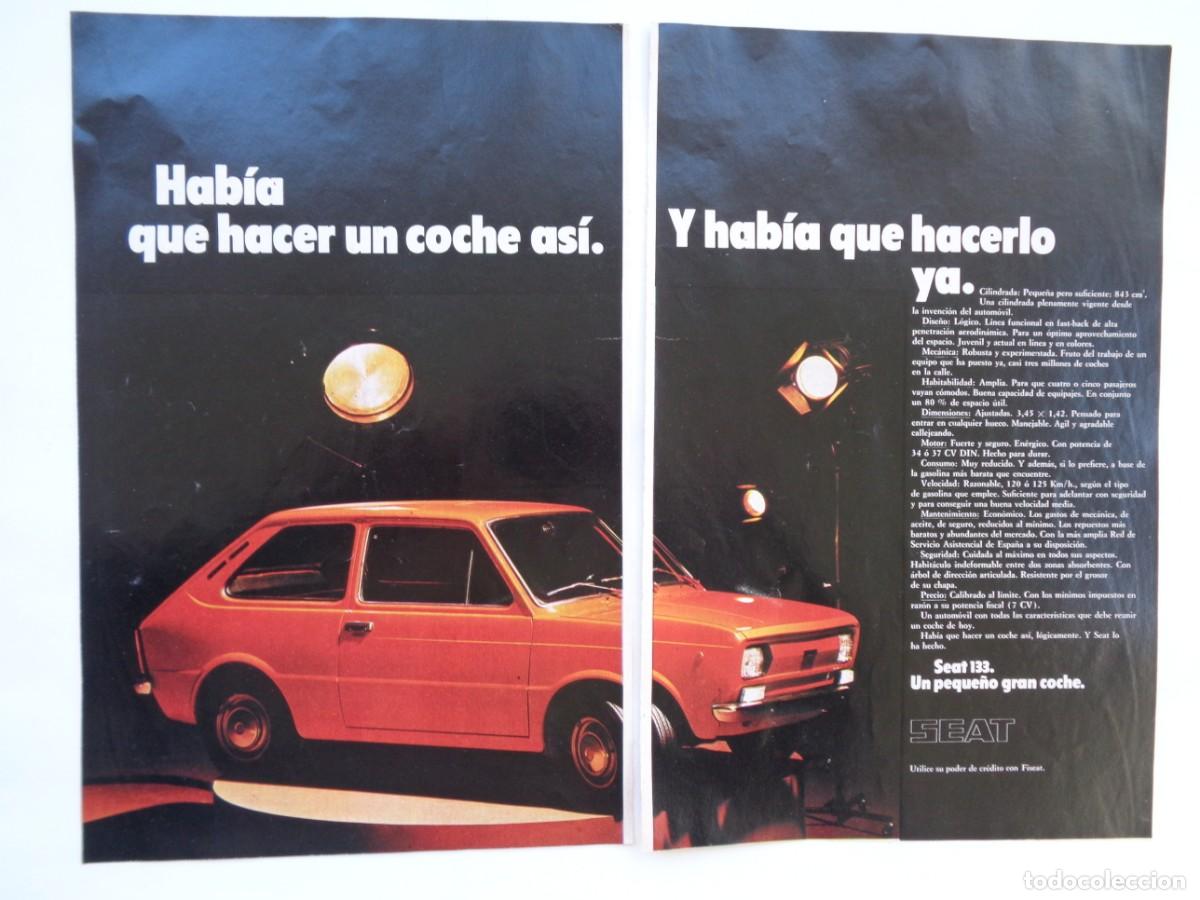 Coleccionismo: LOTE DE 2 HOJAS DE REVISTA CON ANUNCIO PUBLICITARIO DE COCHE SEAT 133 . A&Ntilde;OS 70