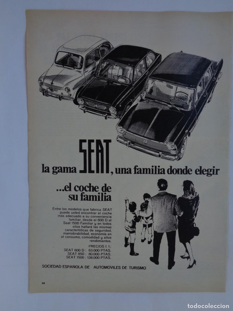 Coleccionismo: HOJA DE REVISTA CON ANUNCIO PUBLICITARIO DE COCHES SEAT : 60 , ETC . A&Ntilde;OS 60