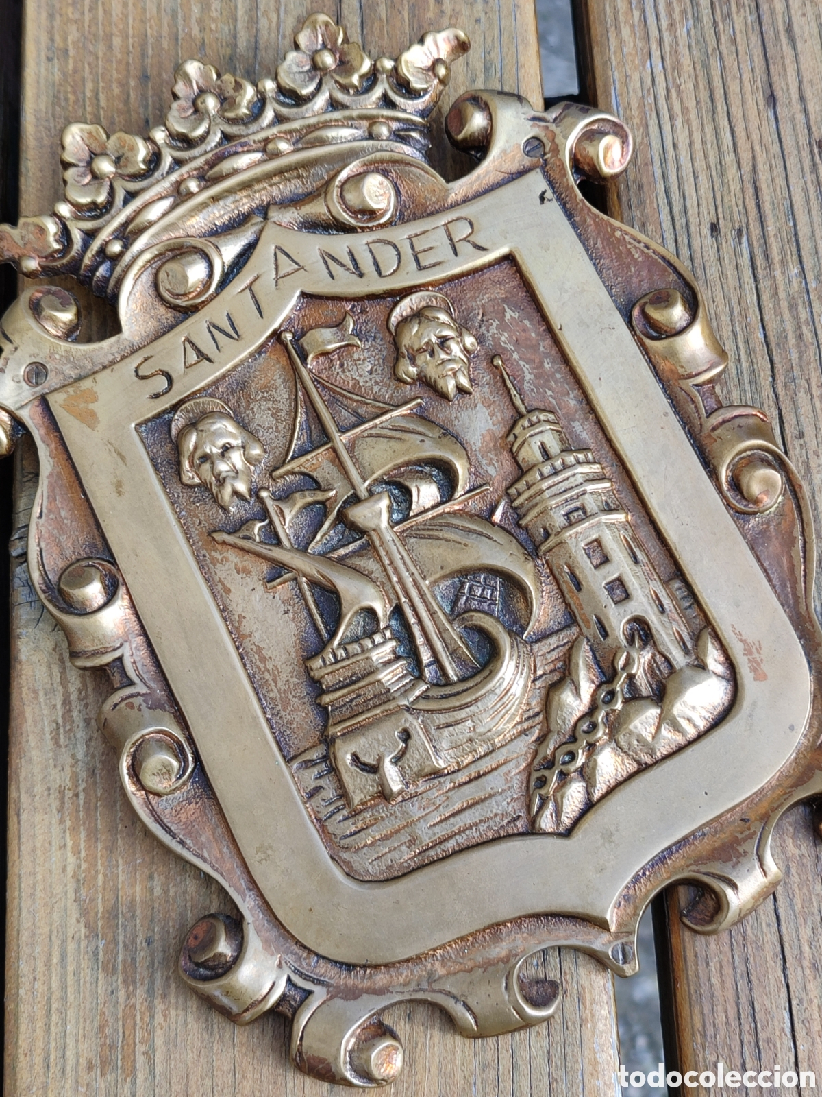 Coleccionismo: Escudo de Santander en bronce - Foto 2
