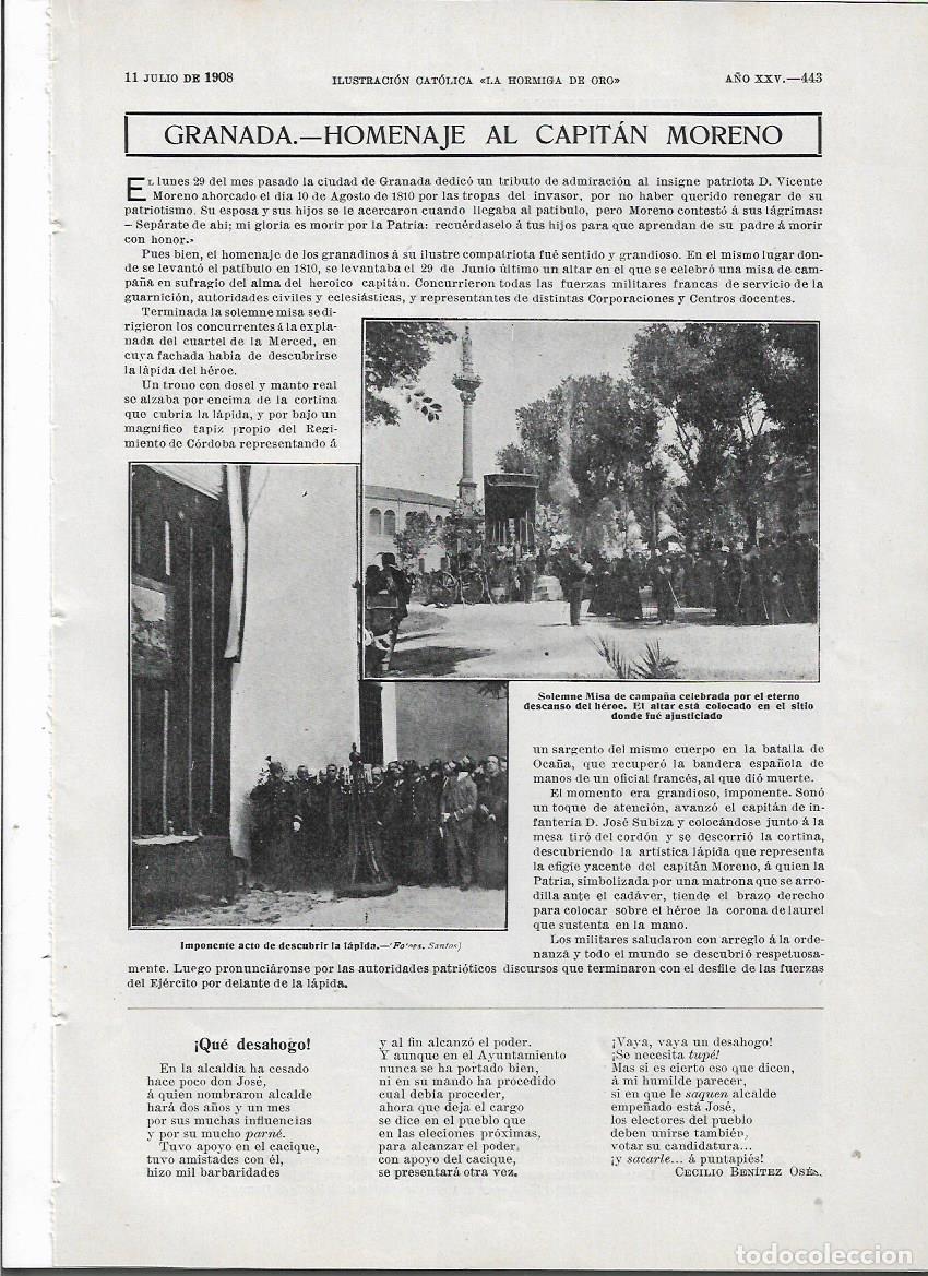 Collecting paper: &Ntilde;O 1908 RECORTE PRENSA GRANADA HOMENAJE AL CAPITAN VICENTE MORENO LAPIDA ALTAR DONDE FUE AJUSTICIADO