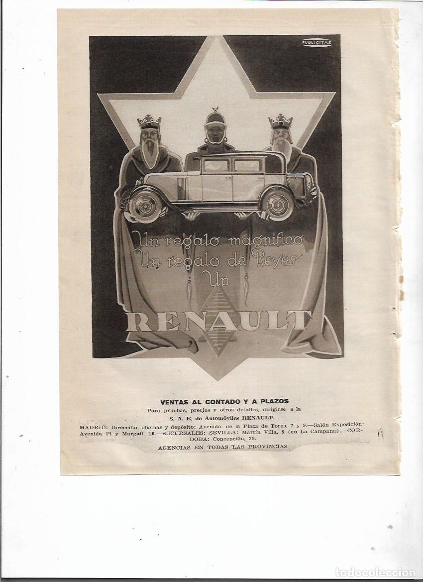 Coleccionismo: A&Ntilde;O 1929 RECORTE PRENSA PUBLICIDAD RENAULT COCHE AUTOMOVIL