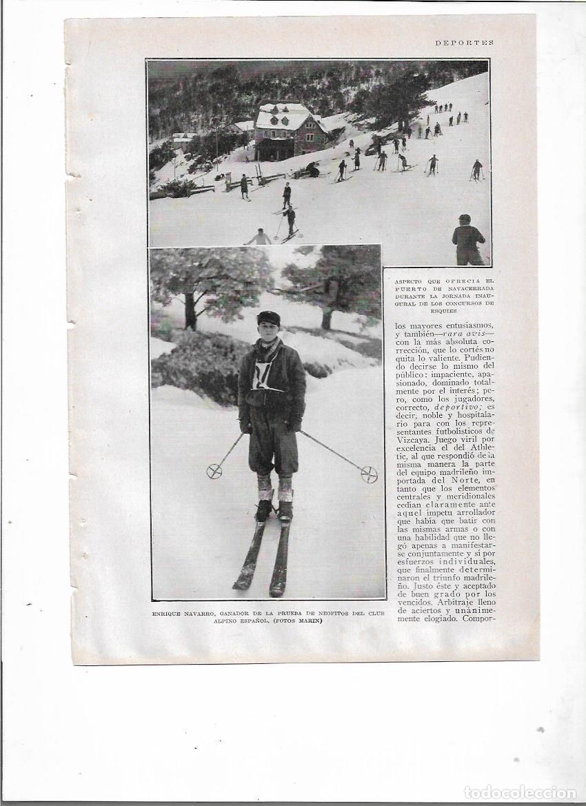 Coleccionismo: 1929 RECORTE PRENSA DEPORTES CONCURSO ESQUI NAVACERRADA GANADOR ENRIQUE NAVARRO CLUB ALPINO ESPA&Ntilde;OL