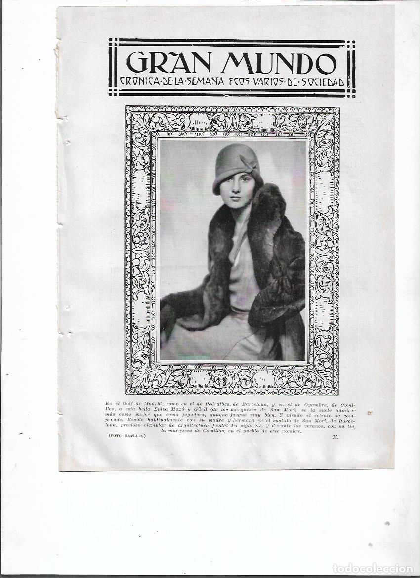 Collezionismo: A&Ntilde;O 1929 RECORTE PRENSA LUISA MOXO GUELL HIJA MARQUES DE MORI JUGADORA DE GOLF