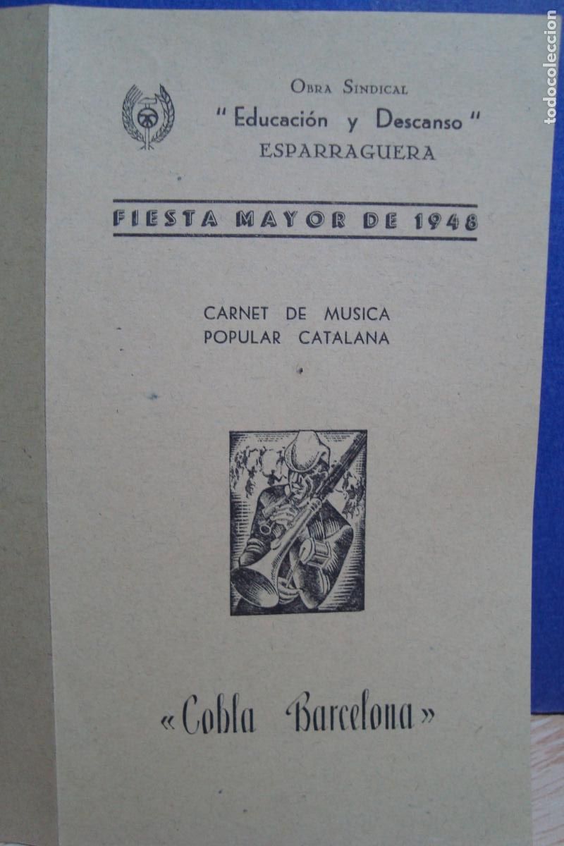 Coleccionismo: PROGRAMA FIESTA MAYOR ESPARRAGUERA 1948. MUSICA POPULAR CATALANA. COBLA BARCELONA