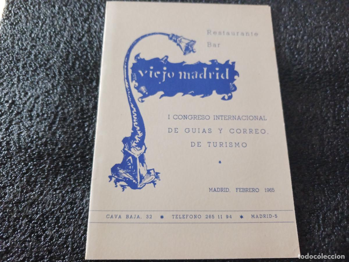 Coleccionismo: madrid, carta/menu rest. viejo madrid, 1er cong. inter. de guias, interpretes y correos de turismo