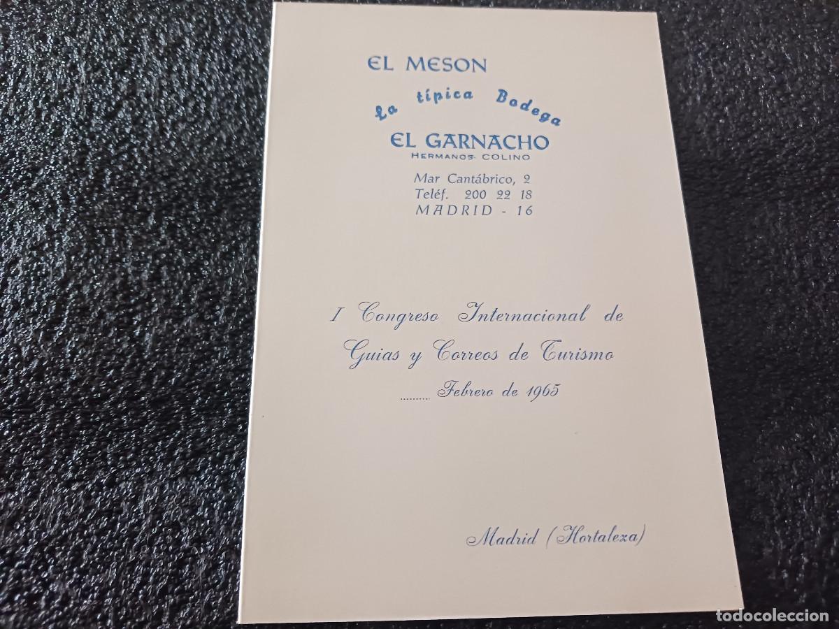 Coleccionismo: madrid, carta/menu meson el garnacho, 1er cong. inter. de guias, interpretes y correos de turismo