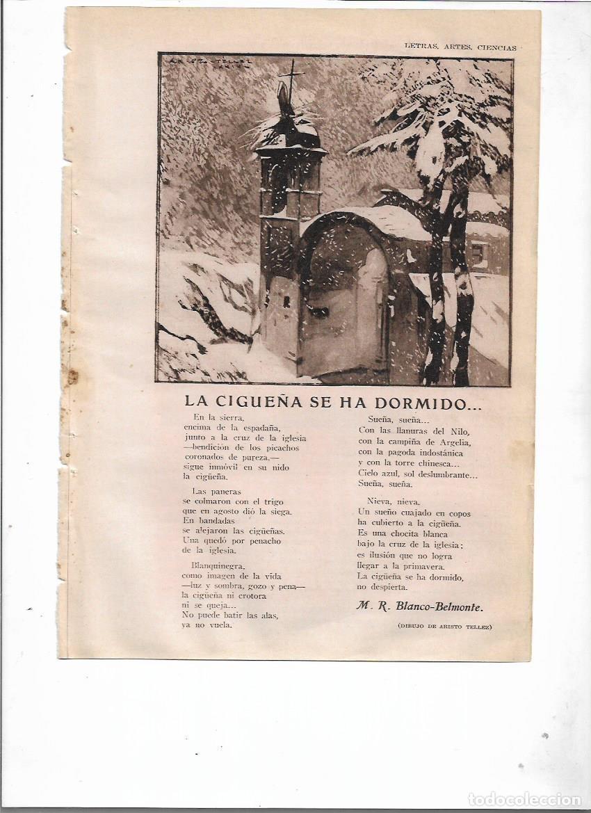 Collectionnisme: A&Ntilde;O 1929 RECORTE PRENSA POESIA LA CIGUE&Ntilde;A SE HA DORMIDO POR BLANCO BELMONTE DIBUJO ARISTO TELLEZ